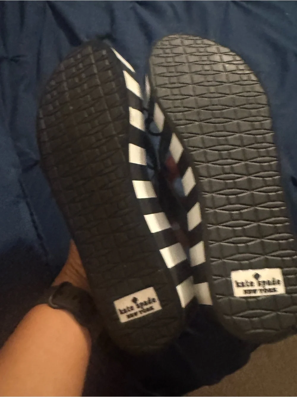 kate spade Black & White Striped Platform Flip Flops with Bow